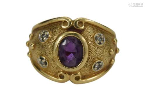 14KA GOLD AMETHYST DIAMOND RING