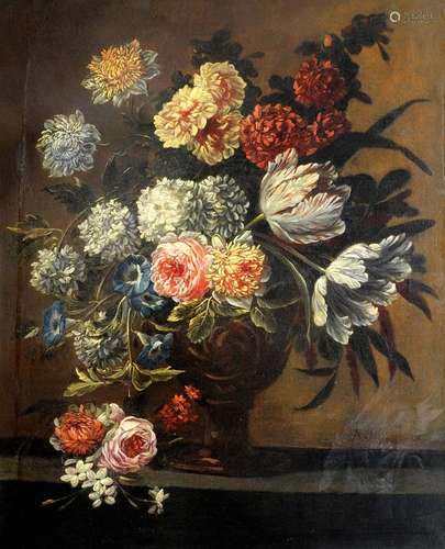 ECOLE FLAMANDE DU 18ème SIECLE JEAN-BAPTISTE BOSSCHAERT (1666-1746), ENTOURAGE Nature morte de fleurs sur un entablement