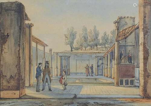 ECOLE ITALIENNE, ca.1850 Visite à Pompéi