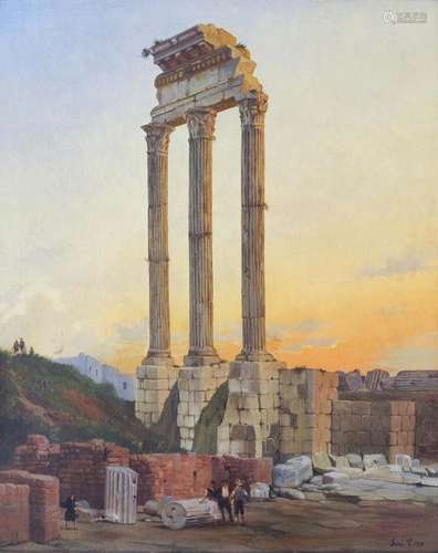 PIETRO SASSI (1834-1905) Ruines romaines au coucher de soleil, 1886