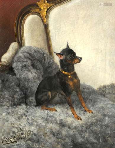 CHARLES-OLIVIER de PENNE (1831-1897) Chien sur le canapé