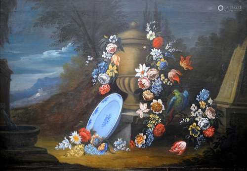 FRANCESCO LAVAGNA (1684-1724), ATTRIBUE Nature morte au perroquet et aux fleurs