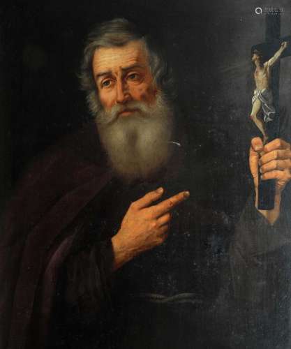 ECOLE ITALIENNE DU 17ème SIECLE Portrait d’un Saint tenant un crucifix