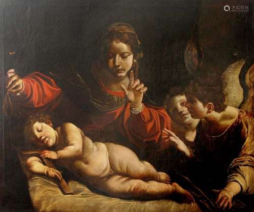 ALESSANDRO TIARINI (1577-1668), ATELIER L’Adoration de la Vierge avec l’Enfant Jésus et deux Anges