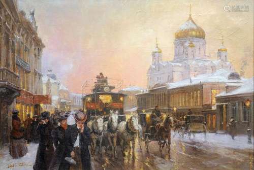 LEON ZEYTLINE (Moscou 1885-1962 Paris) Moscou, Cathédrale du Christ Sauveur sous la neige