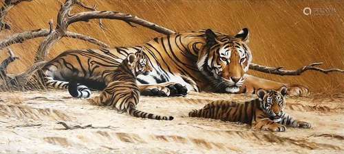 SPENCER HODGE (1943) « Playtime Bengali Tigress and Cubs »