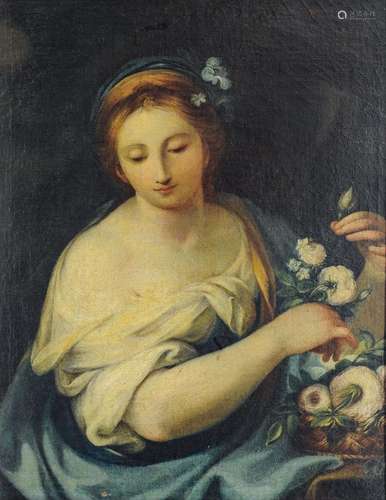 ECOLE BOLOGNAISE 17-18ème SIECLE Jeune femme aux fleurs