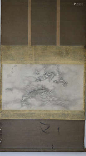CHINESE SCROLL PAINTING OF DRAGON IN CLOUD