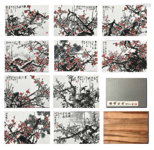 TEN PAGES OF CHINESE ABLUM PAINTING OF PLUM BLOSSOMMING