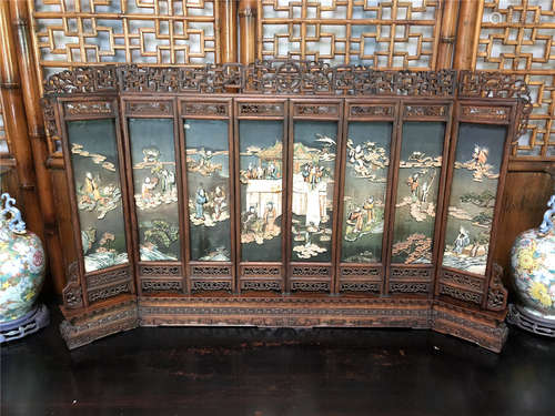 CHINESE QIANLONG IMPERIAL EIGHT PANLES OF HARDWOOD TABLE SCREEN