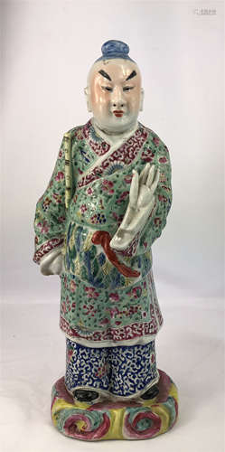 CHINESE PORCELAIN FAMILLE ROSE STANDING FIGURE