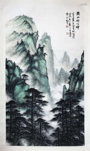 LARGE CHINESE SCROLL PAINTING OF MOUNTAIN VIEWS
