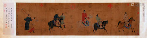 CHINESE SCROLL PAINTING OF PEOPLE AND HORSE