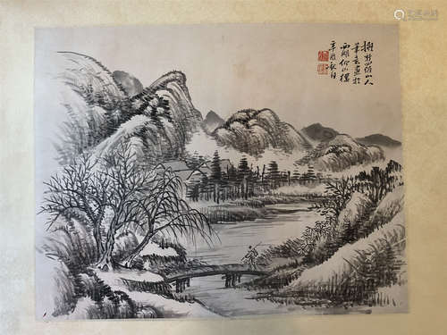 ONE PAGE OF CHINESE ALBUM PAINTING OF MOUNTAIN VIEWS