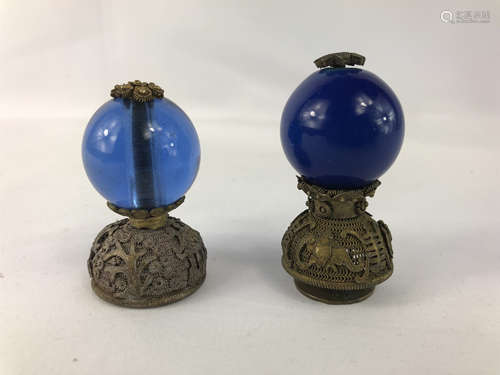 TWO CHINESE MANDRIAN OFFICIAL'S HAT BEADS