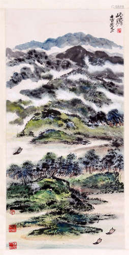 CHINESE SCROLL PAINTING OF MOUNTAIN VIEWS