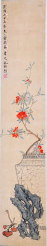 CHINESE SCROLL PAINTING OF LINCHI AND ROCK