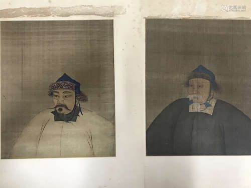 TWO PAGES OF CHINESE ALBUM PAINTING OF MONGOLIAN EMPIRES ON SILK