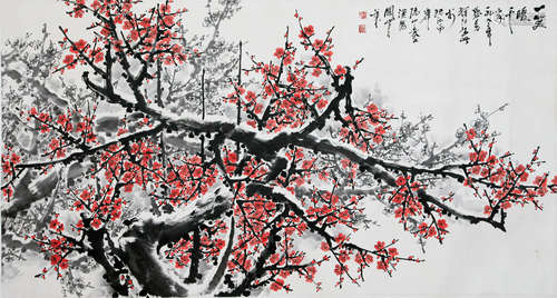 CHINESE SCROLL PAINTING OF PLUM BLOSSOMMING