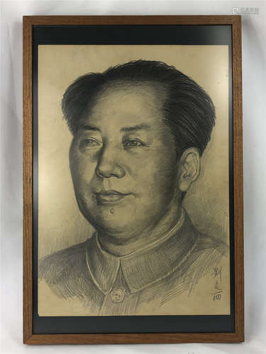 CHINESE PENCIL SKETCH DRAWING OF CHAIRMAN MAO