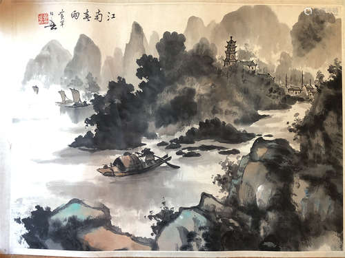 ONE PAGE OF CHINESE ALBUM PAINTING OF MOUNTAIN VIEWS