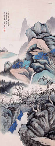 CHINESE SCROLL PAINTING OF MOUNTAIN VIEWS WITH NOTED SPECIALIST'S CERTIFICATE