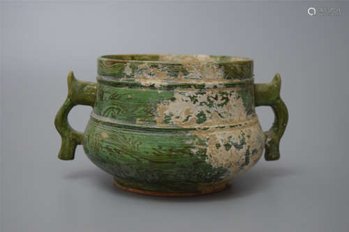 CHINESE PORCELAIN TWISTABLE GREEN GLAZE CENSER SONG DYNASTY