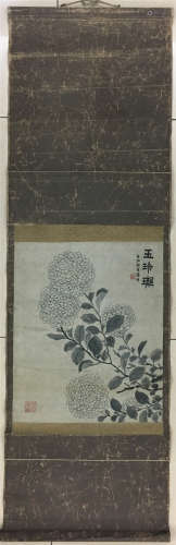 CHINESE SCROLL PAINTING OF FLOWER ON PAPER