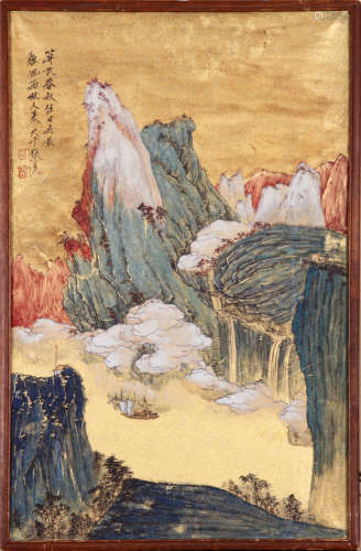 CHINESE FRAMED SCROLL PAINTING OF MOUNTAIN VIEWS