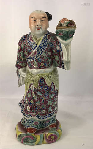 CHINESE PORCELAIN FAMILLE ROSE STANDING FIGURE