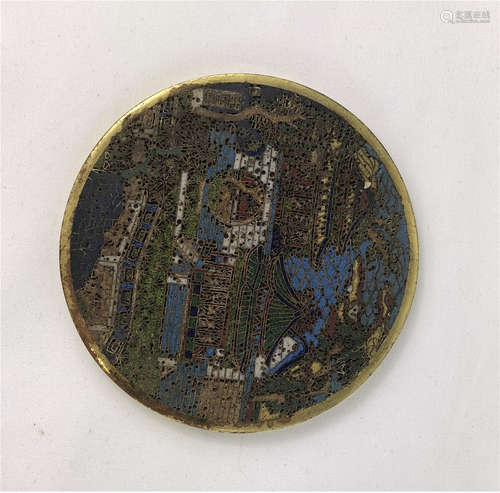 CHINESE QING DYNASTY CLOISONNE LAKEVIEW MIRROR