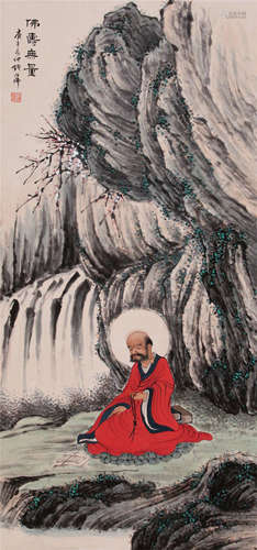 CHINESE SCROLL PAINTING OF SEATED LOHAN