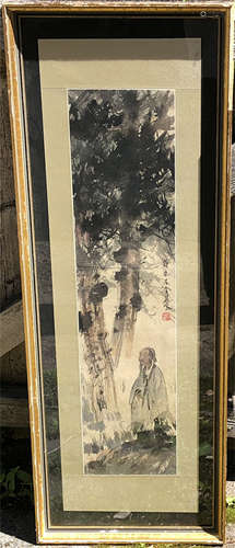 CHINESE SCROLL PAINTING OF MAN UNDER TREE