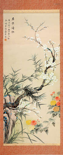 CHINESE SCROLL PAINTING OF ORCHID AND FLOWER