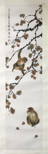 CHINESE SCROLL PAINTING OF TWO MONKEY