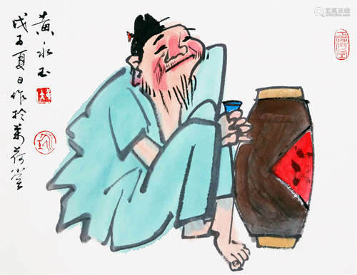 CHINESE SCROLL PAINTING OF DRUNK MAN