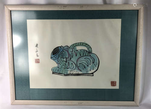 CHINESE FRAMED SCROLL PAINTING OF A TIGER