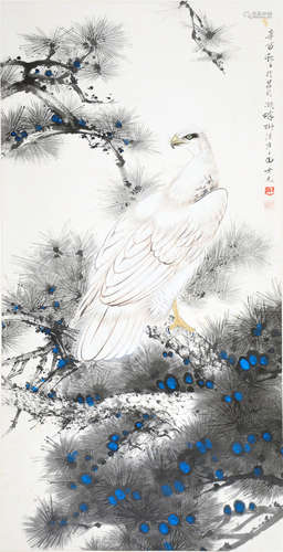 CHINESE SCROLL PAINTING OF EAGLE ON PINE