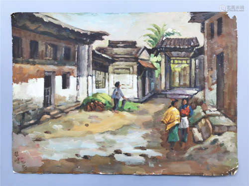 CHINESE OIL PAINTING OF LANDSCAPE ON PAPER