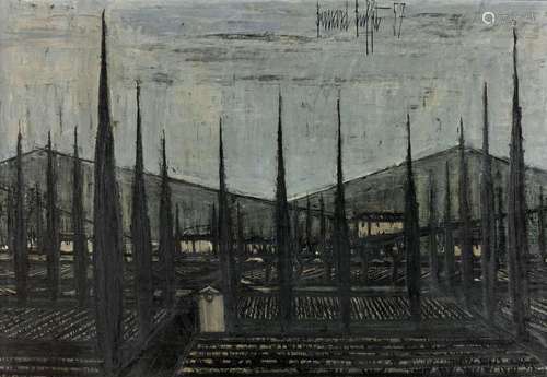 Bernard BUFFET 1928 - 1999 Paysage aux cyprès - 1957 Huile sur toile