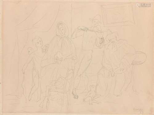 Pablo PICASSO 1881 - 1973 Amour, femme, Arlequin et Pierrot - 1918 Crayon sur papier