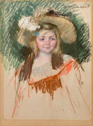 Mary CASSATT 1844-1926 Petite fille au chapeau ou Tête de fillette - Circa 1904-1905 Pastel sur papier
