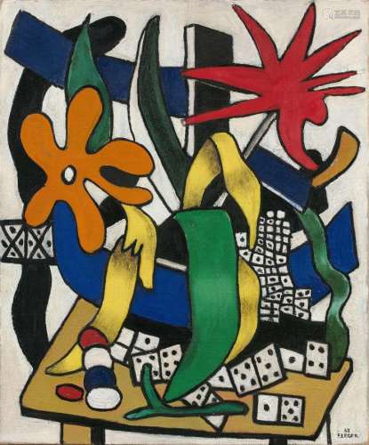 Fernand LEGER 1881 - 1955 Les trois fleurs et les dominos - 1937 Huile sur toile