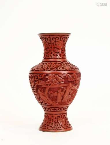 Vase Laque rouge cinabre Chine XX° siècle H 17 cm...