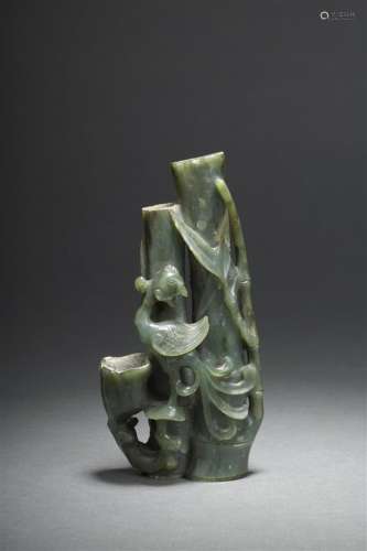 Triple vase en jade vert épinard Chine, XIXe siècl...