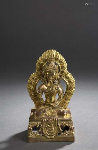 Statuette d'Amitayus en bronze doré Chine, époque ...