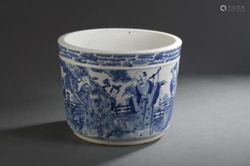 Grand pot à pinceaux en porcelaine bleu blanc Chin...