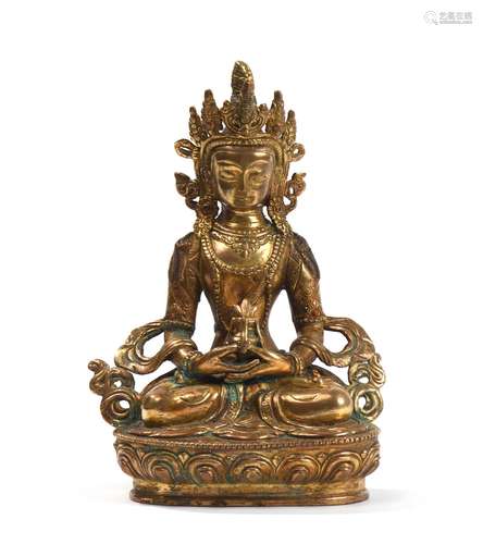 Tibet, XXe siècleStatuette en bronze doré, repr...