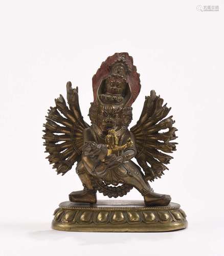 Tibet, XVIIIe siècleStatuette en bronze doré, r...