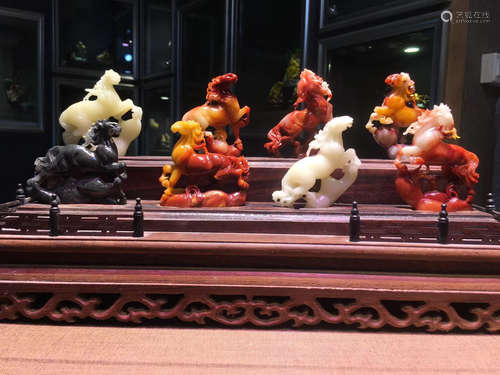 SET OF HORSE PATTERN FURONG SOAPSTONE DECORATIONS